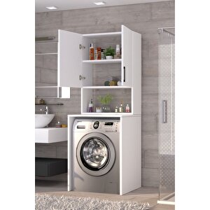 Üst Dolaplı Çok Amaçlı Çamaşır Makinesi Banyo Dolabı Beyaz Beyaz