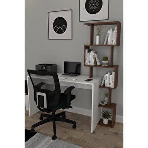 Pratik Kitaplıklı Çalışma Masası Beyaz Ceviz 120x50 Beyaz Ceviz Desen