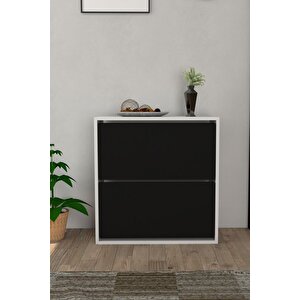 2 Kapaklı Kayar Raflı Ayakkabılık Siyah Siyah