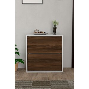 2 Kapaklı Kayar Raflı Ayakkabılık Ceviz Ceviz