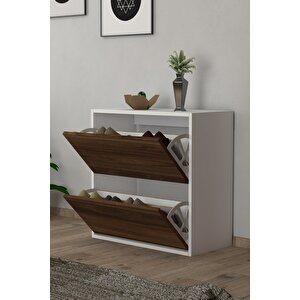 2 Kapaklı Kayar Raflı Ayakkabılık Ceviz Ceviz