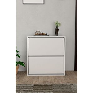 2 Kapaklı Kayar Raflı Ayakkabılık Beyaz 64081
