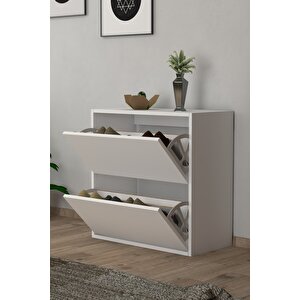 2 Kapaklı Kayar Raflı Ayakkabılık Beyaz 64081
