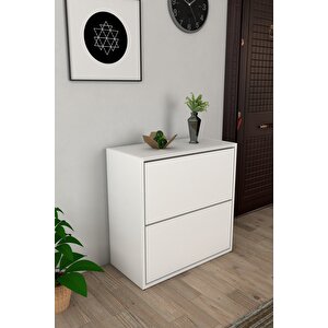 2 Kapaklı Kayar Raflı Ayakkabılık Beyaz 64081