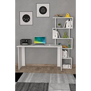 Yakamoz Kitaplıklı Çalışma Masası Beyaz Beyaz/Krem