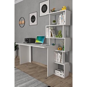 Yakamoz Kitaplıklı Çalışma Masası Beyaz Beyaz/Krem