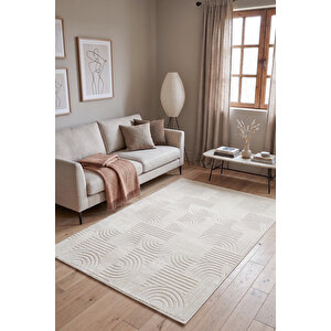 Bohem Krem Emboss Premium Seri Kaymaz Taban Jel Taban Halı Yolluk Antre Hol Salon Mutfak Halısı 150x230 cm