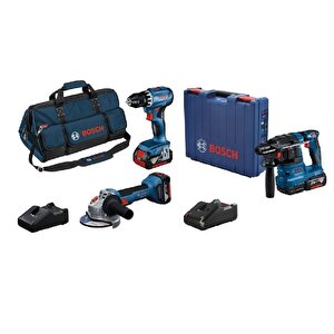Professional Gsr 18v-45 Akülü Vidalama + Gws 18v-8 Akülü Taşlama + Gbh 185-li  Kırıcı Ve Delici 3 X 4 Ah Akülü Kombi Set