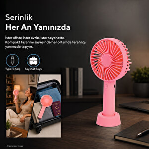 Şarj Edilebilir Mini El Vantilatörü | Type-c Şarjlı | 3 Kademeli | 400 Mah Hff-03c