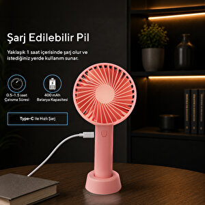 Şarj Edilebilir Mini El Vantilatörü | Type-c Şarjlı | 3 Kademeli | 400 Mah Hff-03c