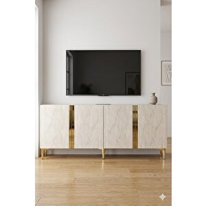 Ka1898btg Anka Konsol Ve Tv Sehpası Beyaz-traverten-gold 180cm
