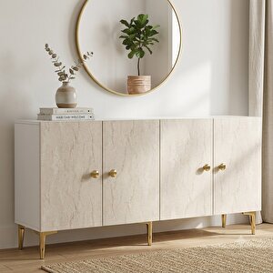 Ka1817btg Si̇mple Konsol Ve Tv Sehpası Beyaz-traverten-gold 180cm