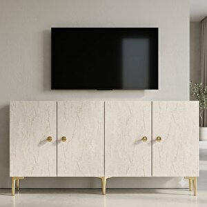 Ka1817btg Si̇mple Konsol Ve Tv Sehpası Beyaz-traverten-gold 180cm