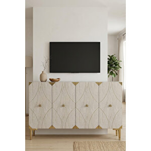 Ka1297btg Alfa Konsol Ve Tv Sehpası Beyaz-traverten-gold 120cm