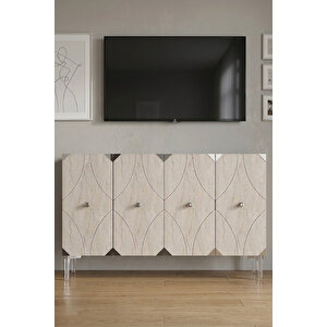 Ka1297bts Alfa Konsol Ve Tv Sehpası Beyaz-traverten-silver 120cm