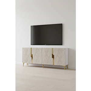 Ka1828btg Evva Konsol Ve Tv Sehpası Beyaz-traverten-gold 180cm