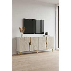Ka1828btg Evva Konsol Ve Tv Sehpası Beyaz-traverten-gold 180cm