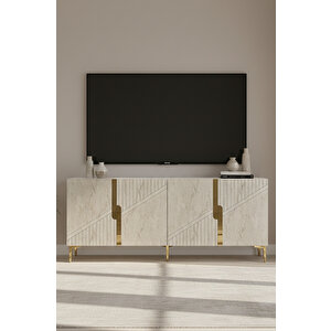 Ka1828btg Evva Konsol Ve Tv Sehpası Beyaz-traverten-gold 180cm