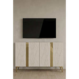 Ka1298btg Anka Konsol Ve Tv Sehpası Beyaz-traverten-gold 120cm