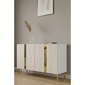 Ka1298btg Anka Konsol Ve Tv Sehpası Beyaz-traverten-gold 120cm