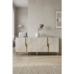 Ka1528btg Evva Konsol Ve Tv Sehpası Beyaz-traverten-gold 150cm