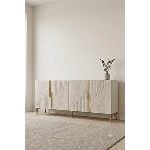 Ka1528btg Evva Konsol Ve Tv Sehpası Beyaz-traverten-gold 150cm