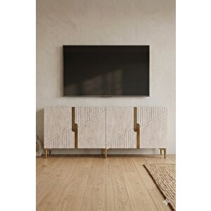 Ka1528btg Evva Konsol Ve Tv Sehpası Beyaz-traverten-gold 150cm
