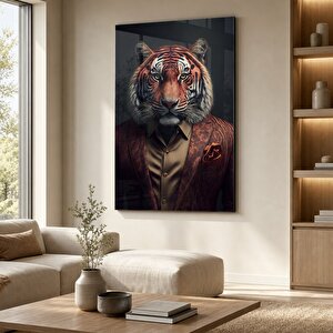 Şık Aslan Portresi Cam Tablo | Modern Duvar Dekoru, Uv Baskı, Ev & Ofis Dekorasyonu 50 x 70 cm