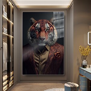 Şık Aslan Portresi Cam Tablo | Modern Duvar Dekoru, Uv Baskı, Ev & Ofis Dekorasyonu 50 x 70 cm