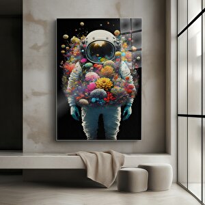 Renkli Astronot Cam Tablo | Modern Duvar Dekoru, Uv Baskı, Ev & Ofis Dekorasyonu 40x60 cm