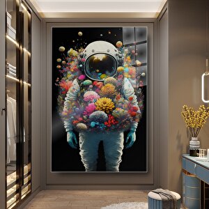 Renkli Astronot Cam Tablo | Modern Duvar Dekoru, Uv Baskı, Ev & Ofis Dekorasyonu 40x60 cm