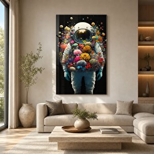 Renkli Astronot Cam Tablo | Modern Duvar Dekoru, Uv Baskı, Ev & Ofis Dekorasyonu 70x100 cm