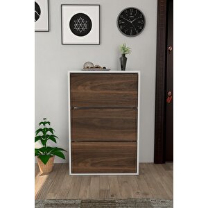 3 Kapaklı Kayar Raflı Ayakkabılık Ceviz Ceviz