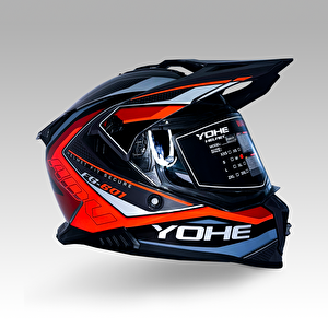 Yohe Fg601 Kask Full Face Motosiklet Neon Turuncu Parlak Çift Vizör Bluetooth Yuvalı Ece 22.06 Mips Large