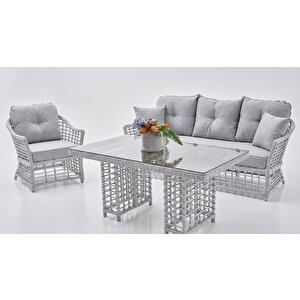 Bergama Rattan Bahçe Balkon Oturma Grubu Gri