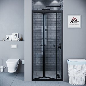 Vesta D500 Katlanır Ön Cephe Akordiyon Kapı Duşakabin Siyah Profil Şeffaf Cam H: 190 Cm 101 cm