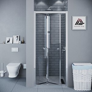 Vesta D500 Katlanır Ön Cephe Akordiyon Kapı Duşakabin Natürel Eloxal Profil Şeffaf Cam H: 190 Cm 105 cm