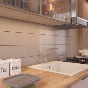 Eymense Hera 120 Cm Mutfak Dolabı Seti %100 Mdf Ledli Çekmeceli Lavabolu Mutfak Dolabı Takımı 4 Modül Tezgah Dahil Bej