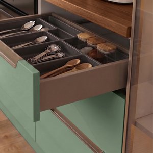 Eymense Hera 170 Cm Mutfak Dolabı Seti %100 Mdf Ledli Boy Dolaplı Çekmeceli Lavabolu Mutfak Dolabı Takımı 5 Modül Tezgah Dahil Yeşil Bej