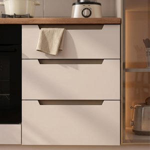 Eymense Hera 290 Cm Mutfak Dolabı Seti %100 Mdf Ledli Boy Dolaplı Fırın Modüllü Çekmeceli Lavabolu Mutfak Dolabı Takımı 8 Modül Tezgah Dahil Bej