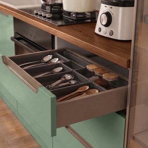 Eymense Hera 180 Cm Mutfak Dolabı Seti %100 Mdf Ledli Çekmeceli Lavabolu Raflı Mutfak Dolabı Takımı 6 Modül Tezgah Dahil Yeşil Bej