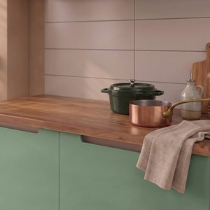 Eymense Hera 180 Cm Mutfak Dolabı Seti %100 Mdf Ledli Çekmeceli Lavabolu Raflı Mutfak Dolabı Takımı 6 Modül Tezgah Dahil Yeşil Bej