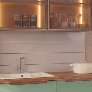 Eymense Hera 180 Cm Mutfak Dolabı Seti %100 Mdf Ledli Çekmeceli Lavabolu Raflı Mutfak Dolabı Takımı 6 Modül Tezgah Dahil Yeşil Bej