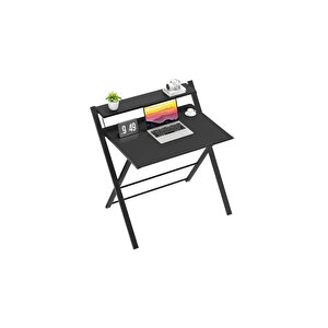 Bodo Metal Ayaklı Laptop Masası Katlanır Çalışma Masası Raflı Masa Katlanır Laptop Sehpası Siyah Siyah Siyah - Siyah