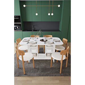 Modern Dolaplı 6 Kişilik Mutfak Yemek Masası Ve Sandalye %100 Mdf Mutfak Yemek Odası Masası Takımı Ymt06