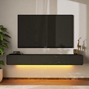 İnarch Dizayn Alba Led Işıklı Duvara Monte Tv Sehpası - 3 Kapaklı Tasarım Antrasit