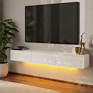 İnarch Dizayn Alba Led Işıklı Duvara Monte Tv Sehpası - 3 Kapaklı Tasarım Beyaz