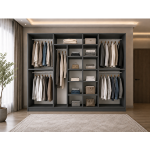 Lebon Tamamı Mdf 7 Kapaklı Dolap Gardırop Füme - Montaj Dahil