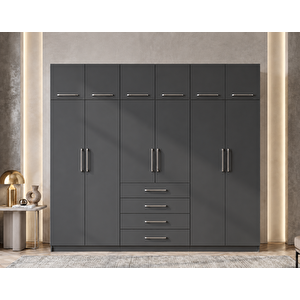 Asel Tamamı Mdf 6 Kapaklı Gardırop Dolap Füme 240 Cm - Montaj Dahil