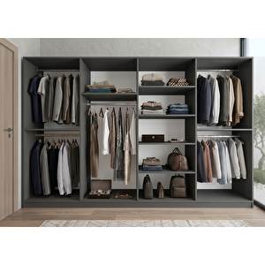 Monara Tamamı Mdf 8 Kapaklı Dolap Gardırop Füme - Montaj Dahil